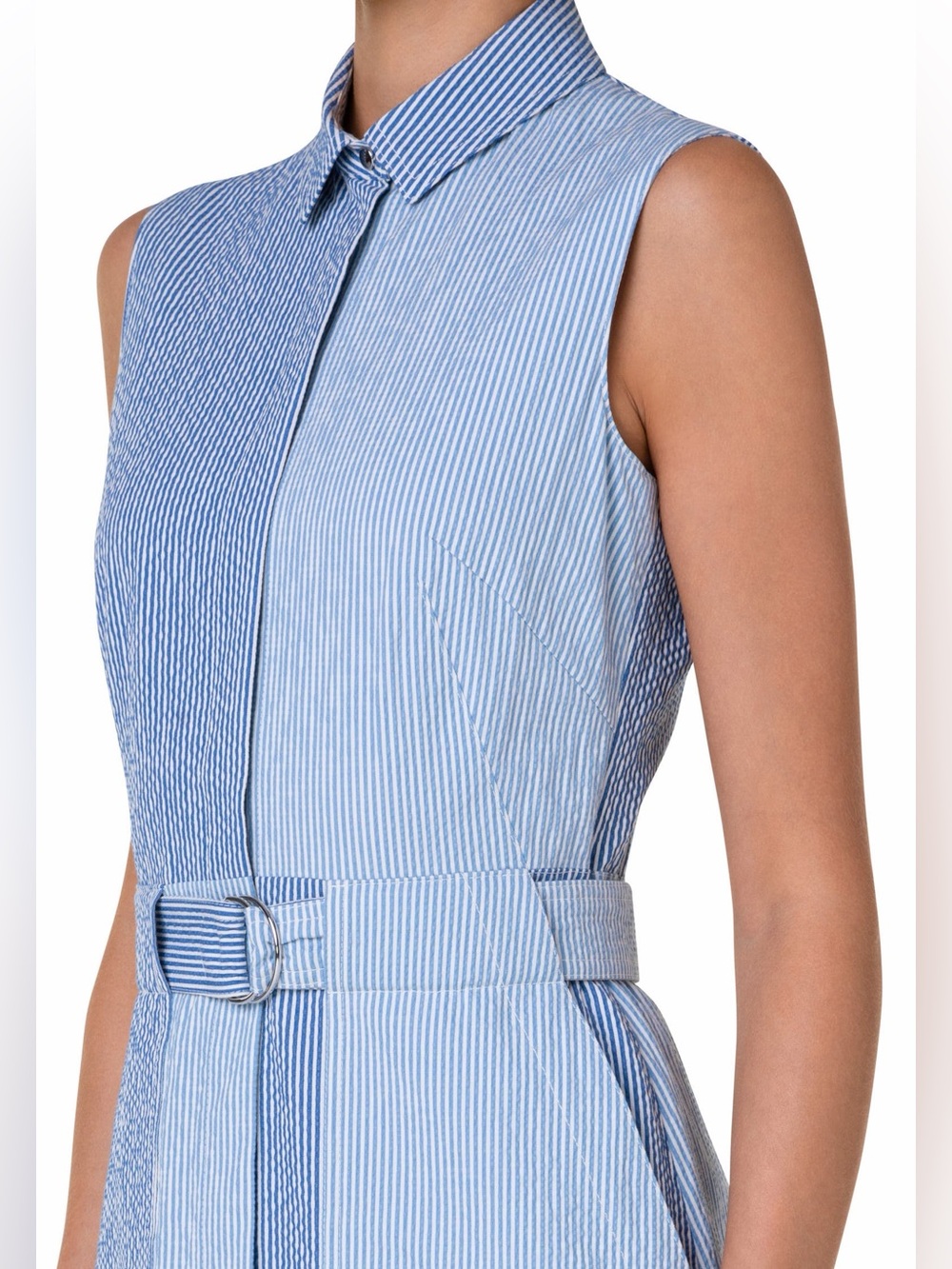 Akris Punto Cotton Seersucker Colorblock MIDI Dress - Picture 2 of 6